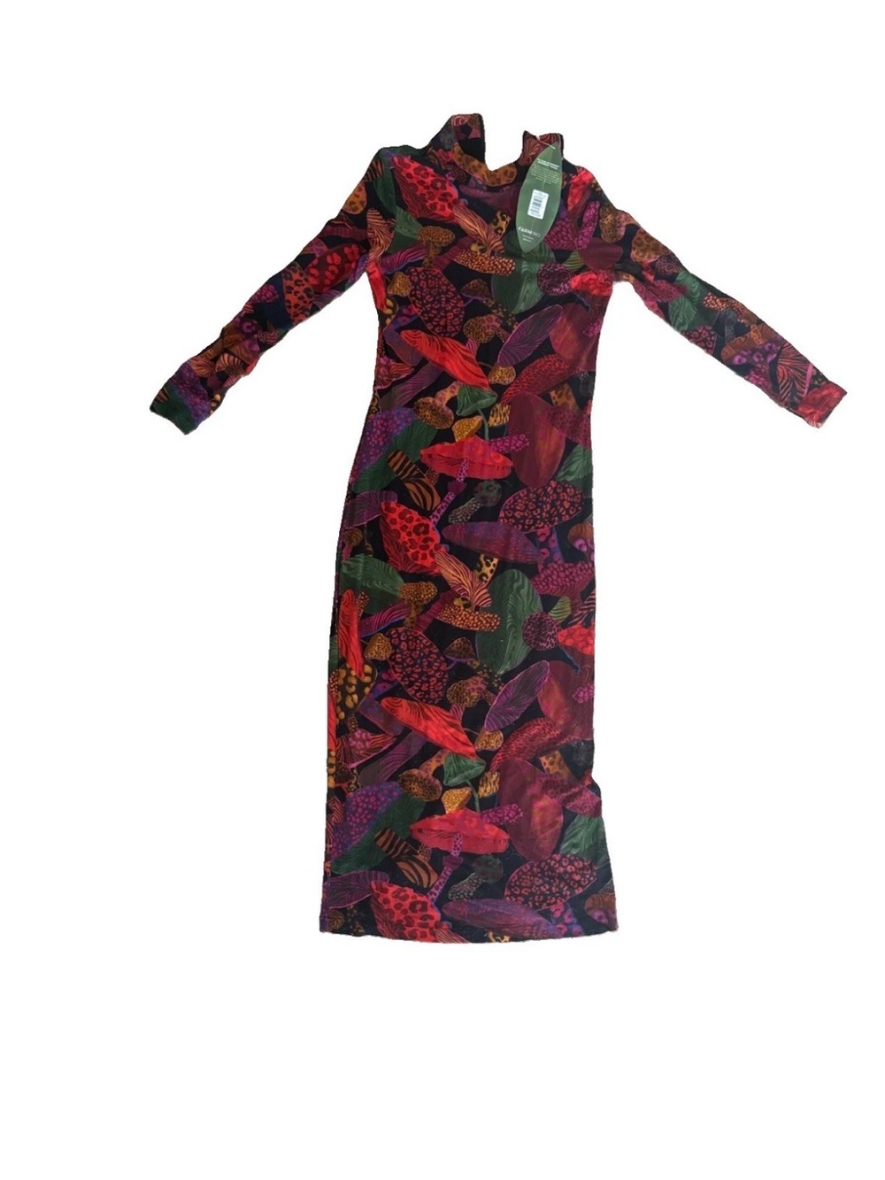 Farm Rio Long Sleeve Dress with Multicolor Leaf Print zipper front size small